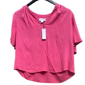 NWT Velvet by Graham & Spencer Pink Top Flutter Sleeves V-Neck Semi-Sheer